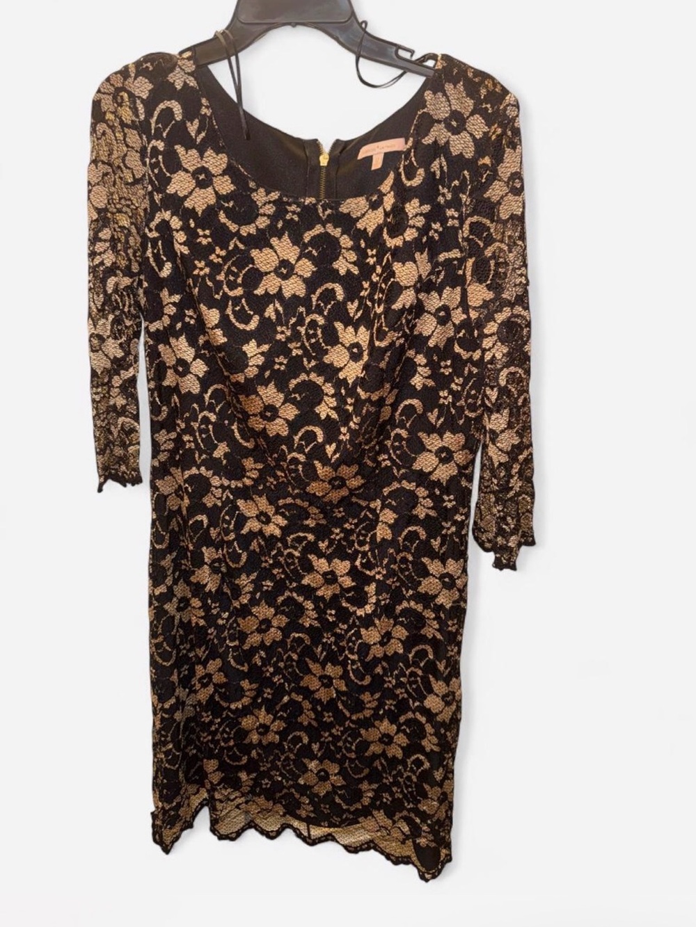 Gibson Latimer Black and Gold Floral Lace Long Sleeve Sheath Dress